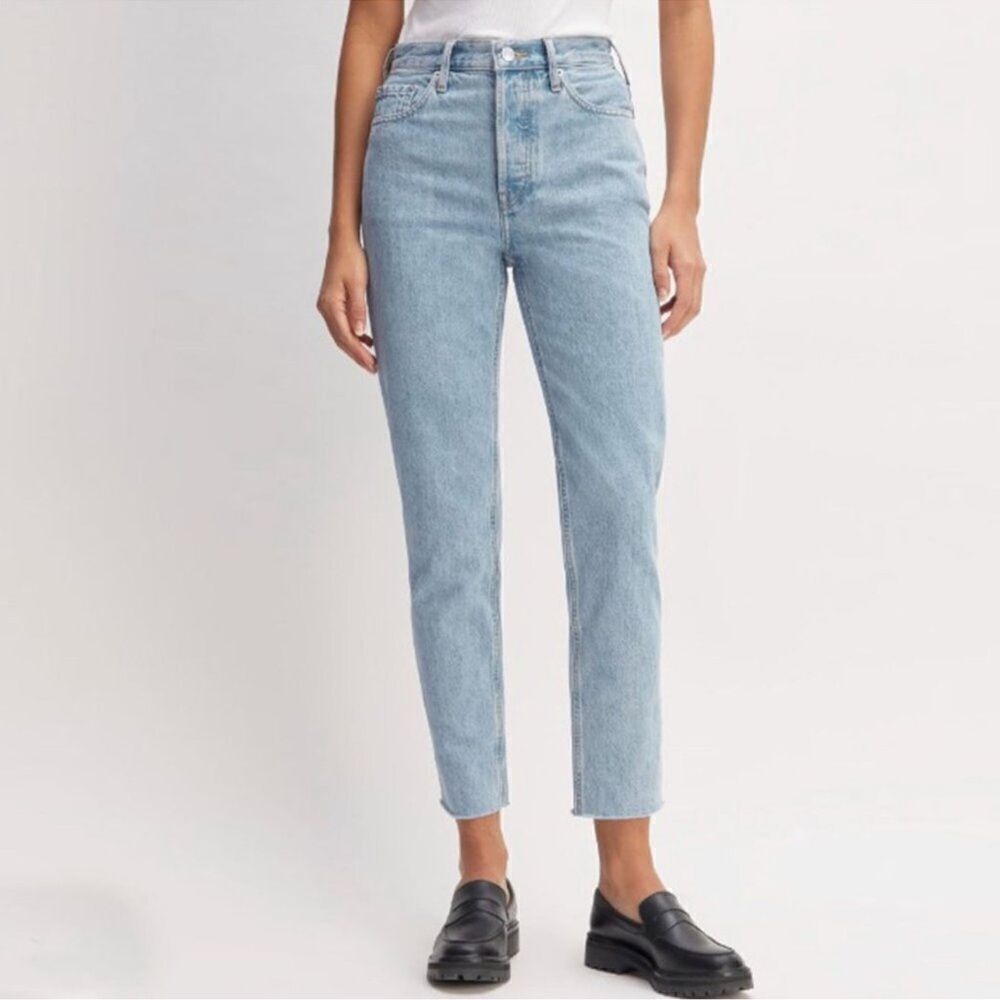 Everlane The Cheeky Jean high rise light blue slim straight Raw Hem size 23